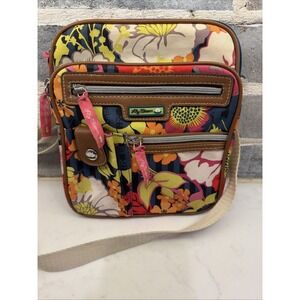 Lilly Bloom Flower Bliss Pattern Crossbody Purse Multiple Pockets